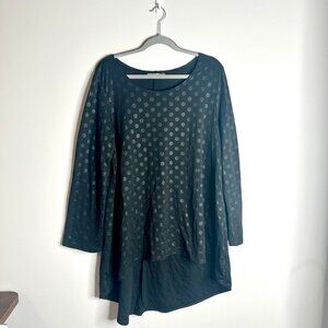 Bryn Walker Jacquard Polka Dot Print Oversized Lagenlook Top Asymmetrical Hem XL